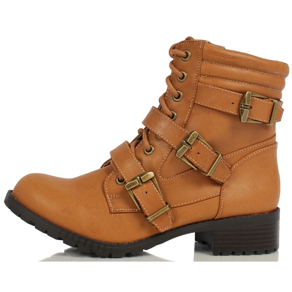 Shoes - Size 5.5  Tan Triple Buckle Combat Ankle Boot